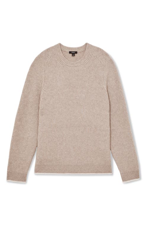 Reiss Oatmeal Brown Brushed Rib-knit Crew-neck Jumper With Wool