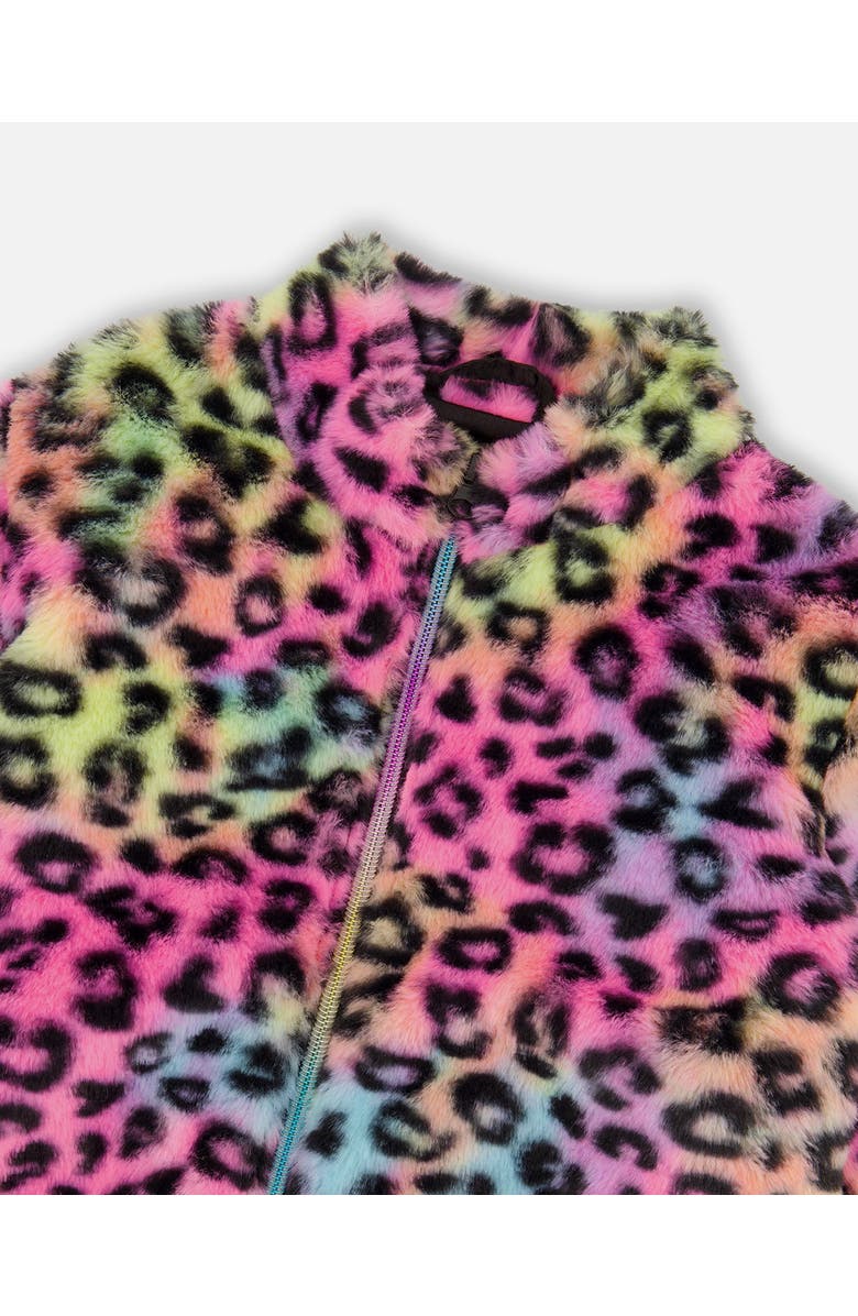 Deux par Deux Faux Fur Zipped Jacket Multicolor Leopard, Alternate, color,