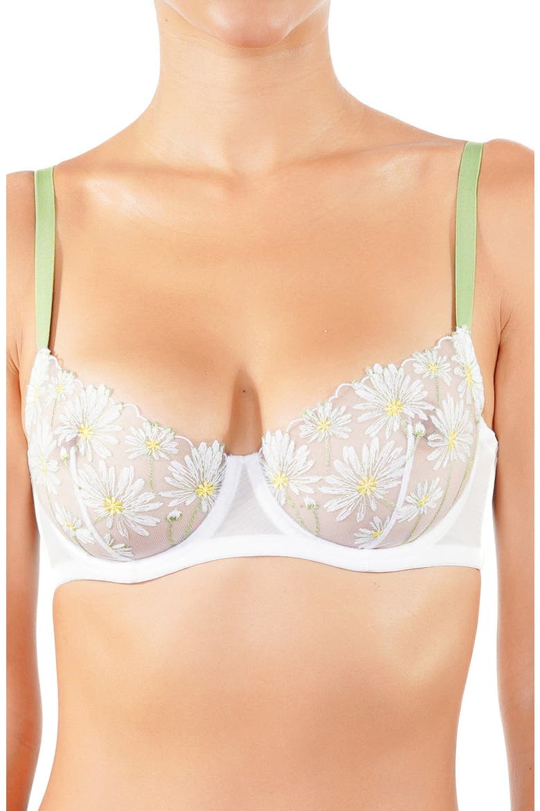 Dance des Fleurs Embroidered Mesh Underwire Bra, Main, color, FLORAL GREEN