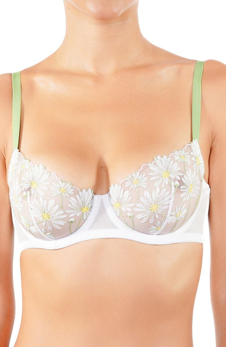 Huit Dance des Fleurs Embroidered Mesh Underwire Bra, Main, color, Floral Green