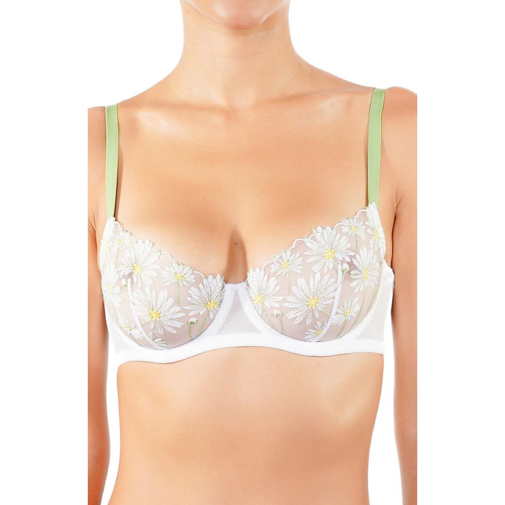 Huit Dance Des Fleurs Embroidered Mesh Underwire Bra In Floral Green