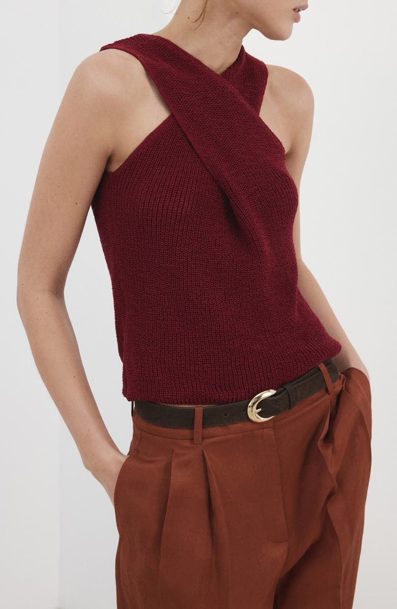 MANGO Knit Sleeveless Top, Main, color, Maroon