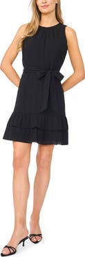 Halogen® Ruffle Hem Sleeveless Tie Waist Minidress