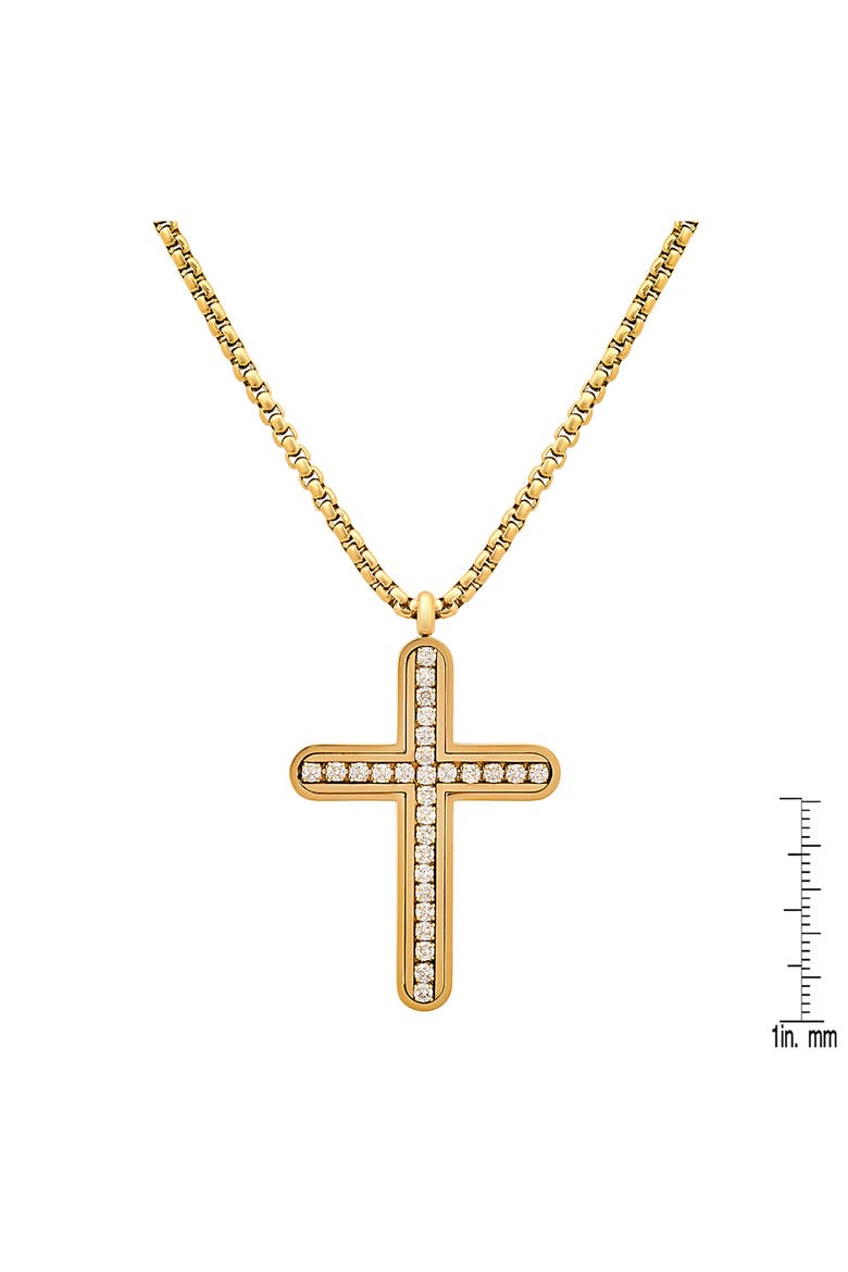 Men's 18K Gold Plated Stainless Steel Cubic Zirconia Cross Pendant Necklace, Alternate, color, GOLD