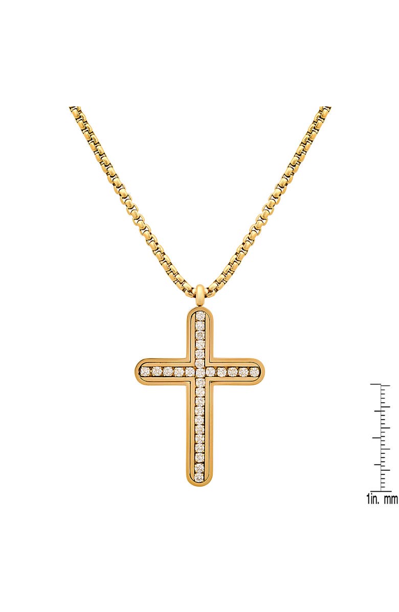 HMY JEWELRY Men's 18K Gold Plated Stainless Steel Cubic Zirconia Cross Pendant Necklace, Alternate, color, Gold