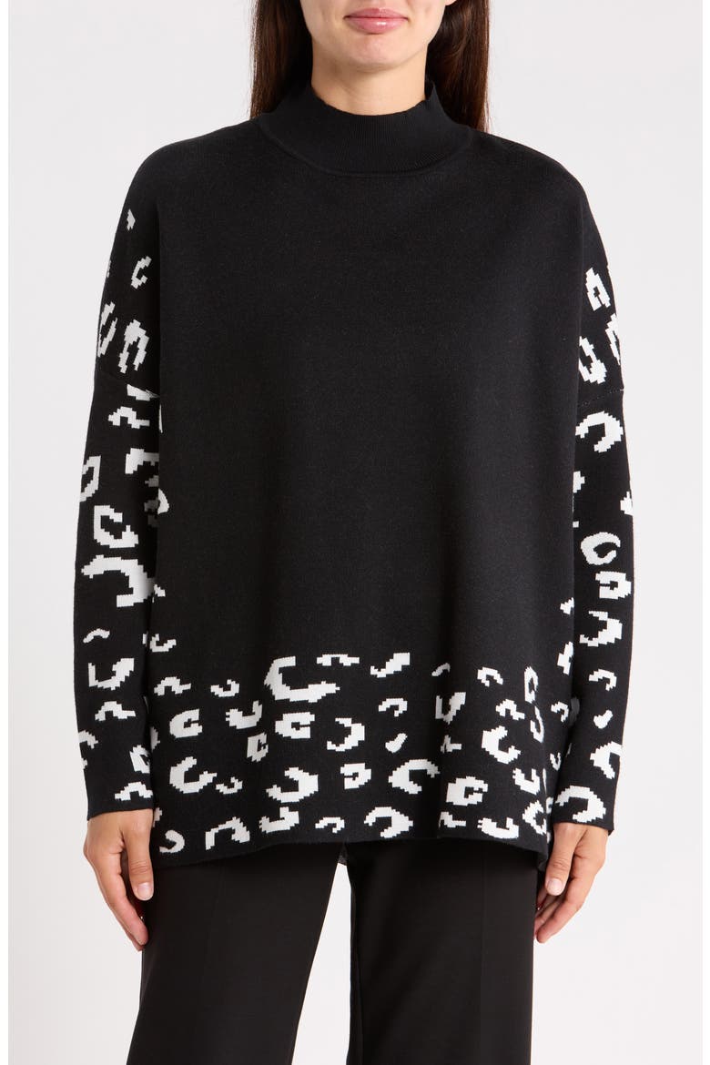 Border Print Mock Neck Sweater, Main, color, BLACK