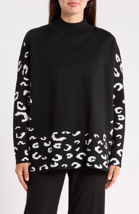 Border Print Mock Neck Sweater