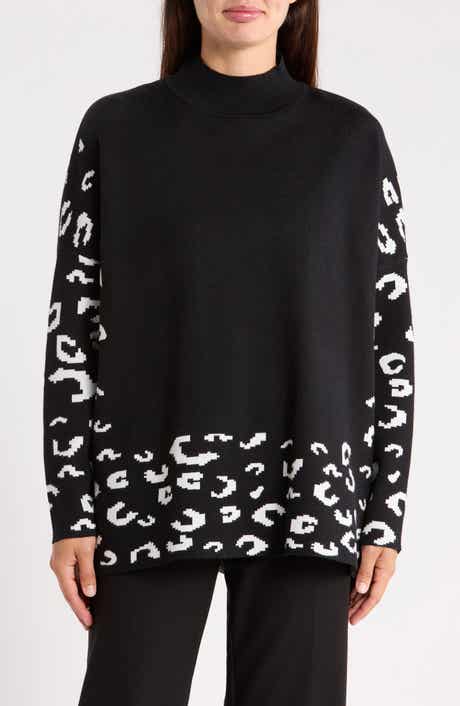 Border Print Mock Neck Sweater
