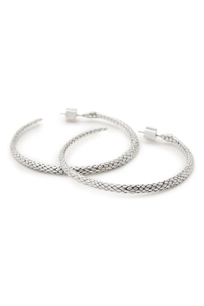 Serpent Hoop Earrings, Alternate, color, WARM SILVER