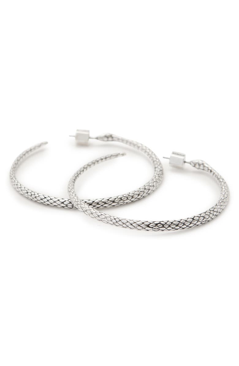 AllSaints Serpent Hoop Earrings, Alternate, color, Warm Silver