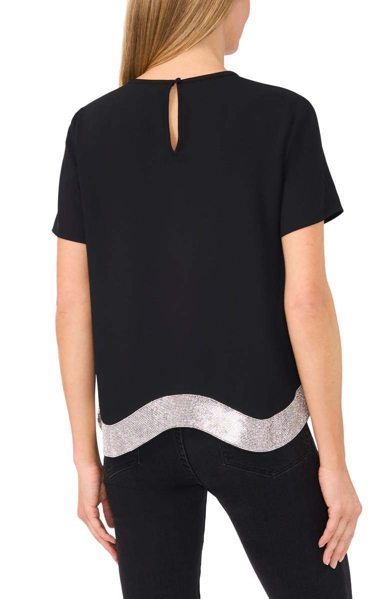 CeCe Embellished Hem Crepe Top, Alternate, color, Rich Black