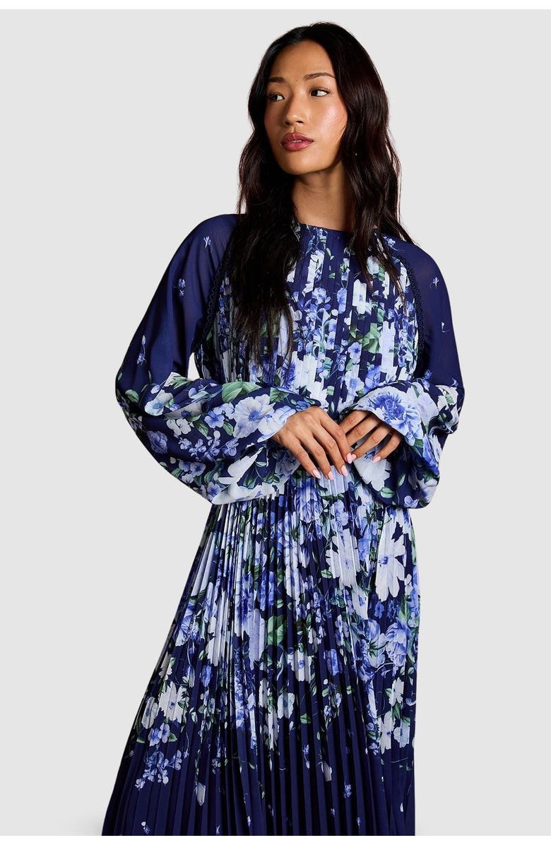 Coast Floral Pleated Georgette Midi Dress, Alternate, color, Navy