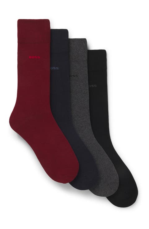 Assorted 4-Pack Solid Cotton Blend Dress Socks Gift Box