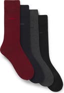 BOSS Assorted 4-Pack Solid Cotton Blend Dress Socks Gift Box