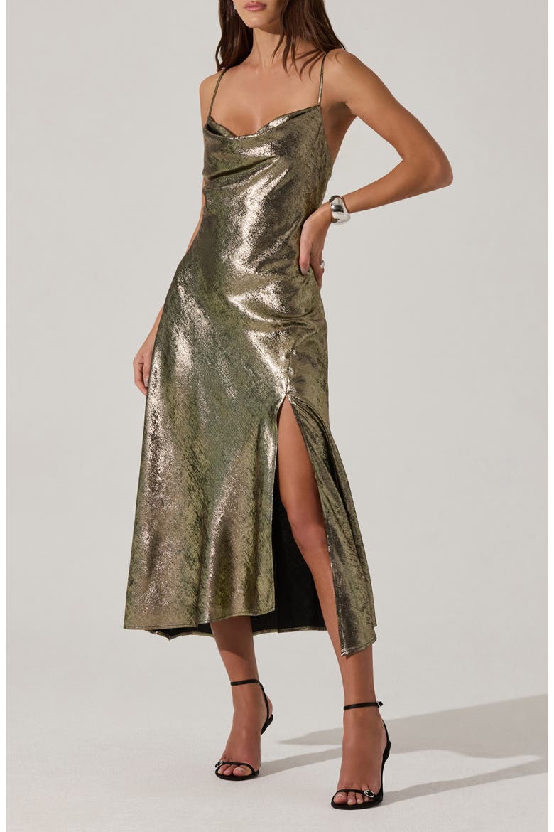 Gaia Metallic Midi Dress, Alternate, color, BLACK GOLD