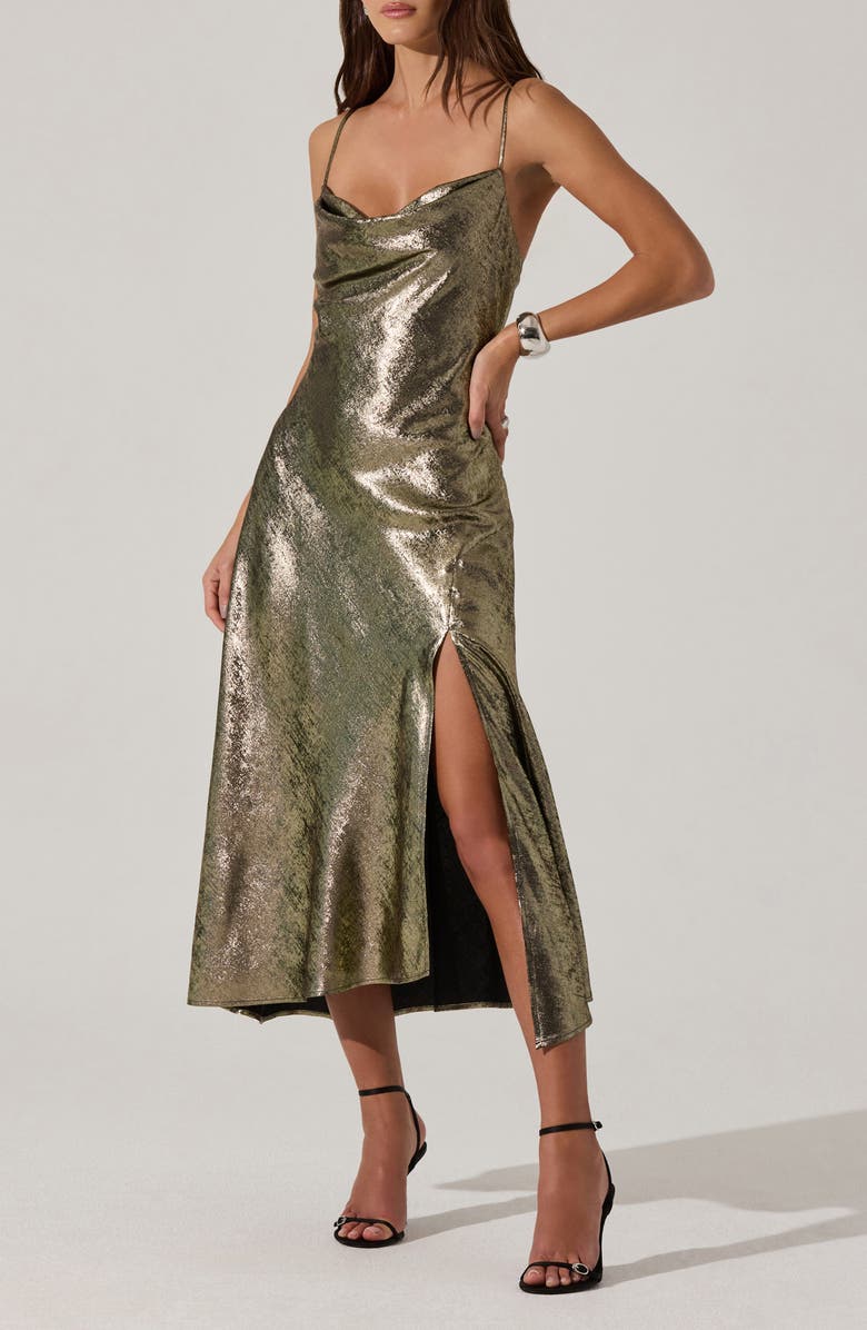 ASTR the Label Gaia Metallic Midi Dress, Alternate, color, Black Gold