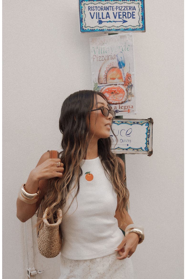 Celestine Orange Embroidered Tank, Alternate, color, WHITE