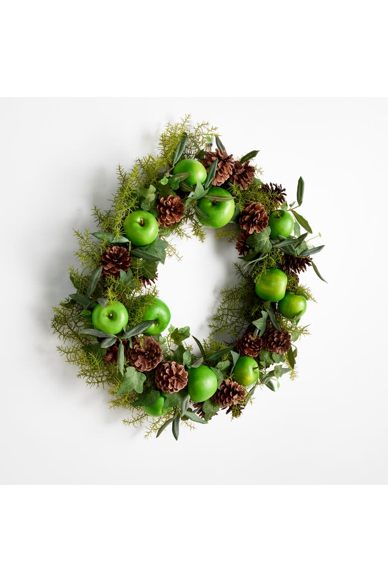 Apple & Mixed Botanicals Wreath 24", Alternate, color, Green