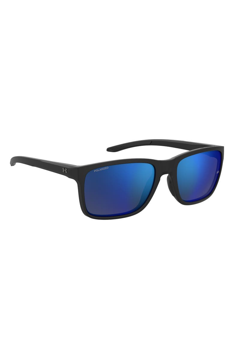 Under Armour 58mm Polarized Rectangular Sunglasses, Alternate, color, Matte Black 2/ Grey Blue Polar