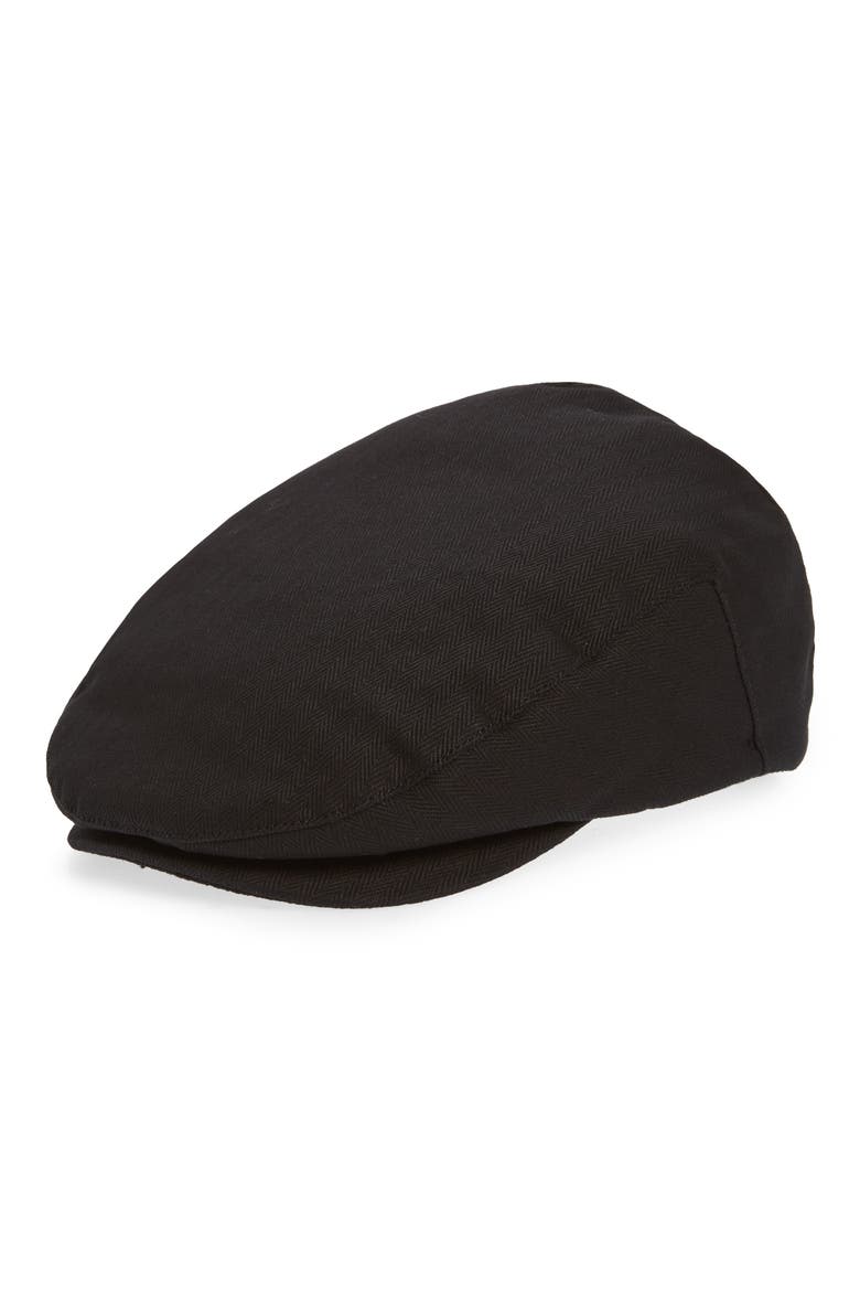 Hooligan Herringbone Driving Cap, Main, color, BLACK