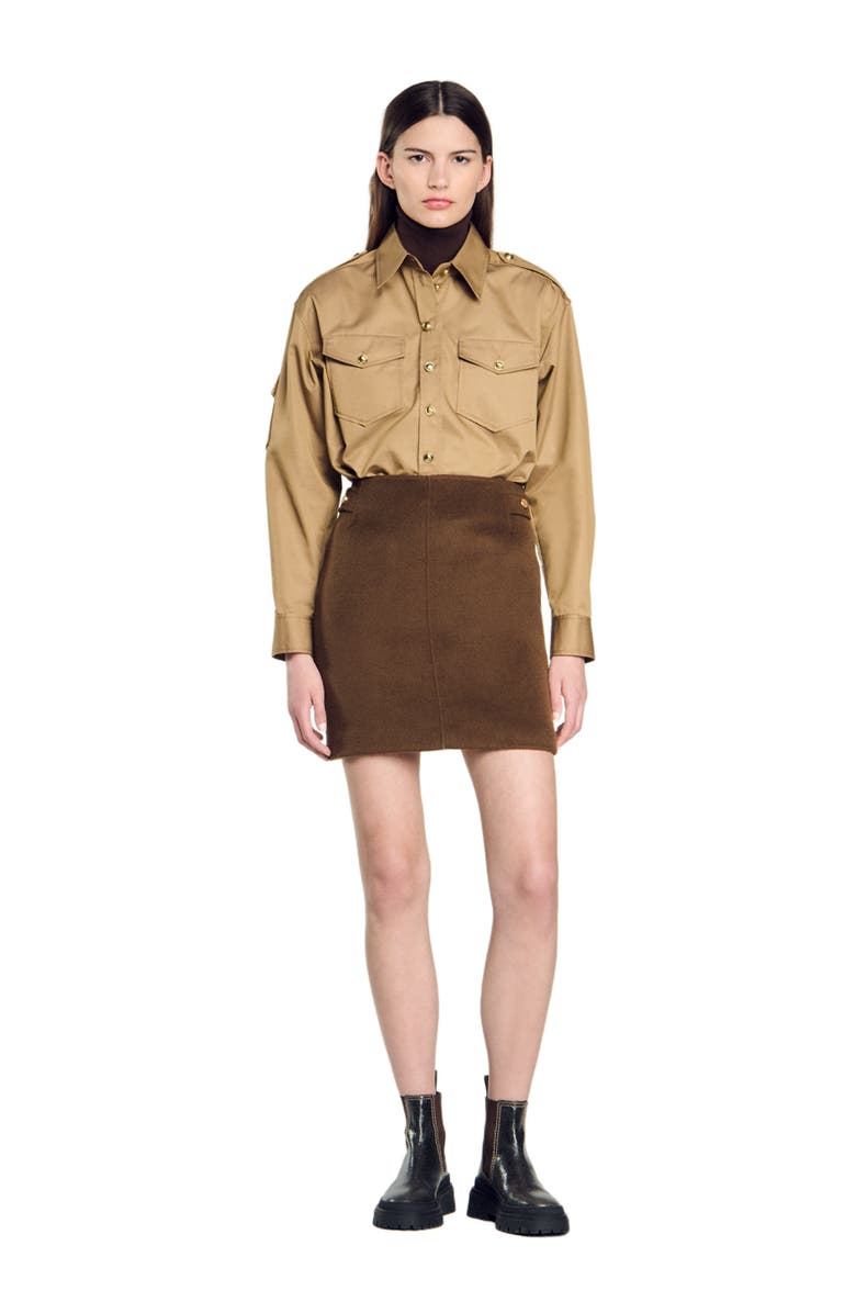 SANDRO Double-faced short wool skirt, Alternate, color, 