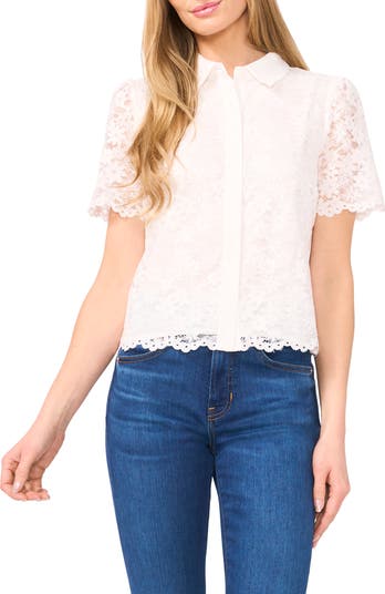 売れ筋商品|||セセ カットソー トップス レディース Women's Floral-Lace Button-Front Puff-Sleeve Blouse Ultra White CeCe Floral Lace Short Sleeve Button-Up Shirt | Nordstrom