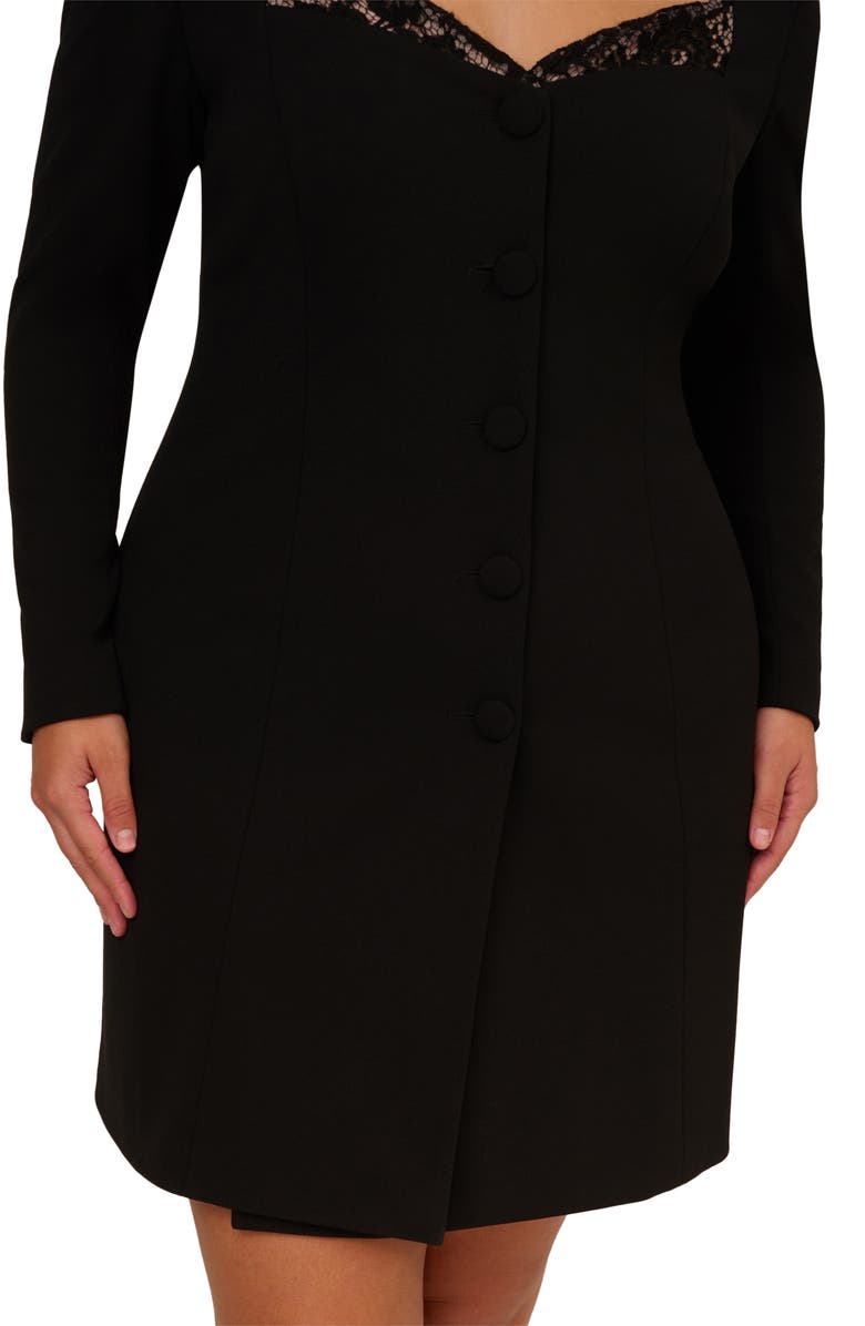 Adrianna Papell Lace Trim Long Sleeve Stretch Crepe Blazer Cocktail Minidress, Alternate, color,