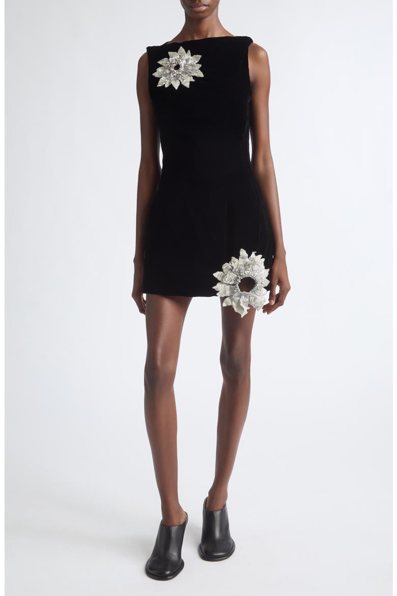 Sunflower Velvet Minidress, Main, color, BLACK