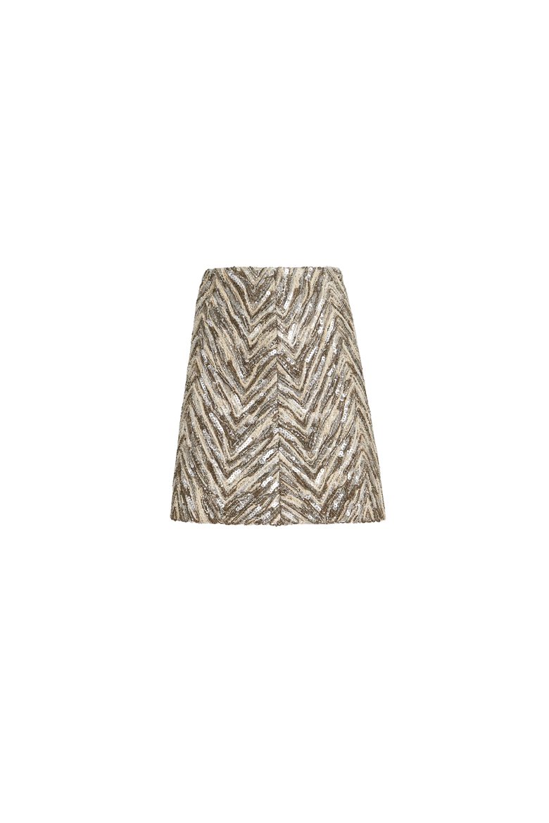 Dazzling chevron embroidery mini skirt, Alternate, color, Brown