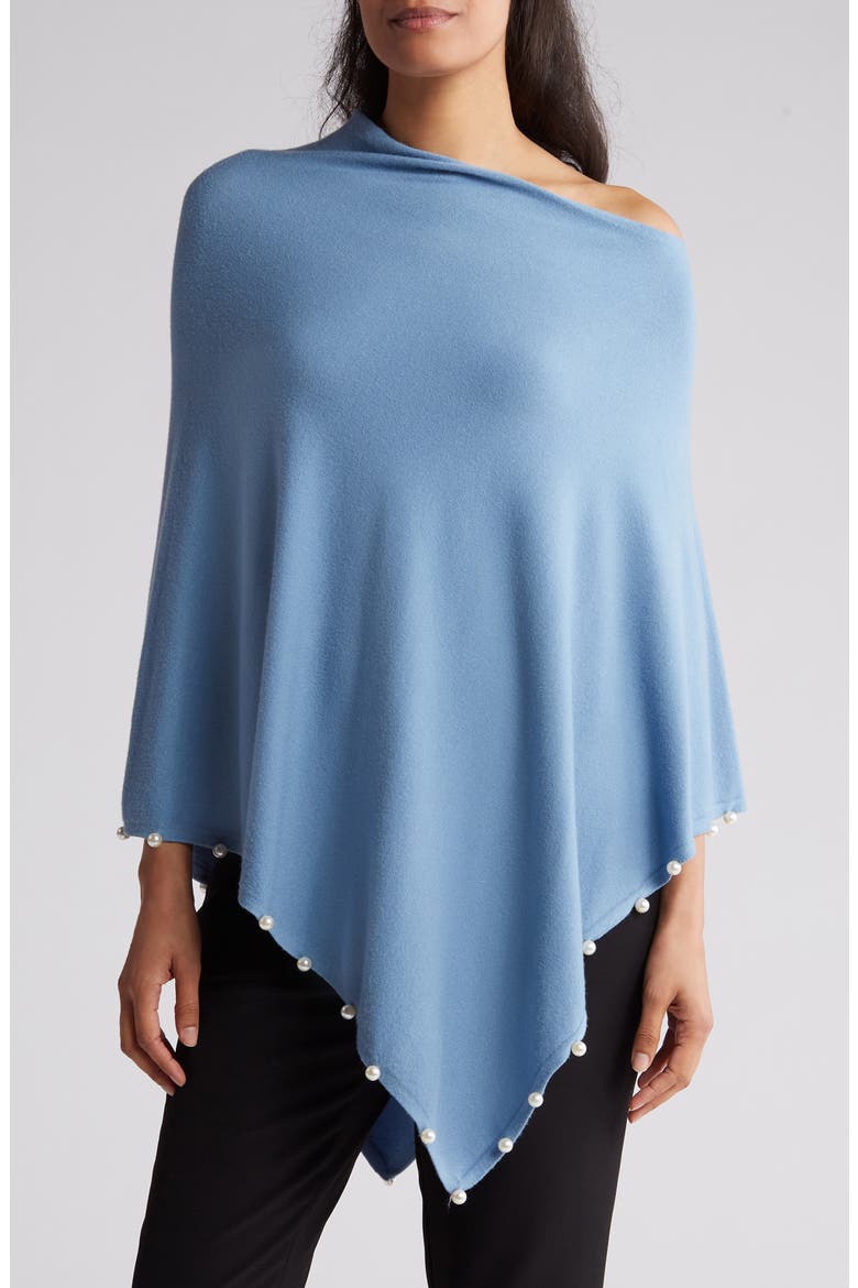 Bead Trim Knit Wrap, Main, color, BLUE