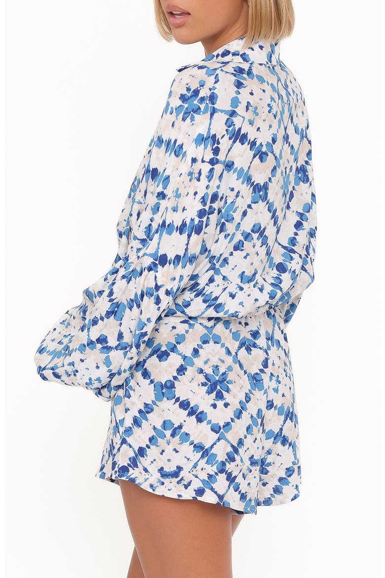 Tansy Abstract Print Long Sleeve Romper, Alternate, color, BLUE DIAMOND