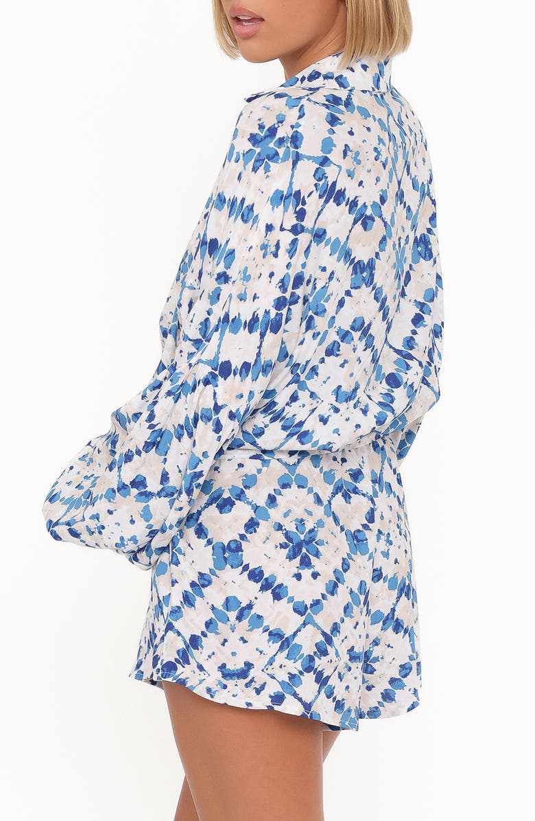 Petal & Pup Tansy Abstract Print Long Sleeve Romper, Alternate, color, Blue Diamond