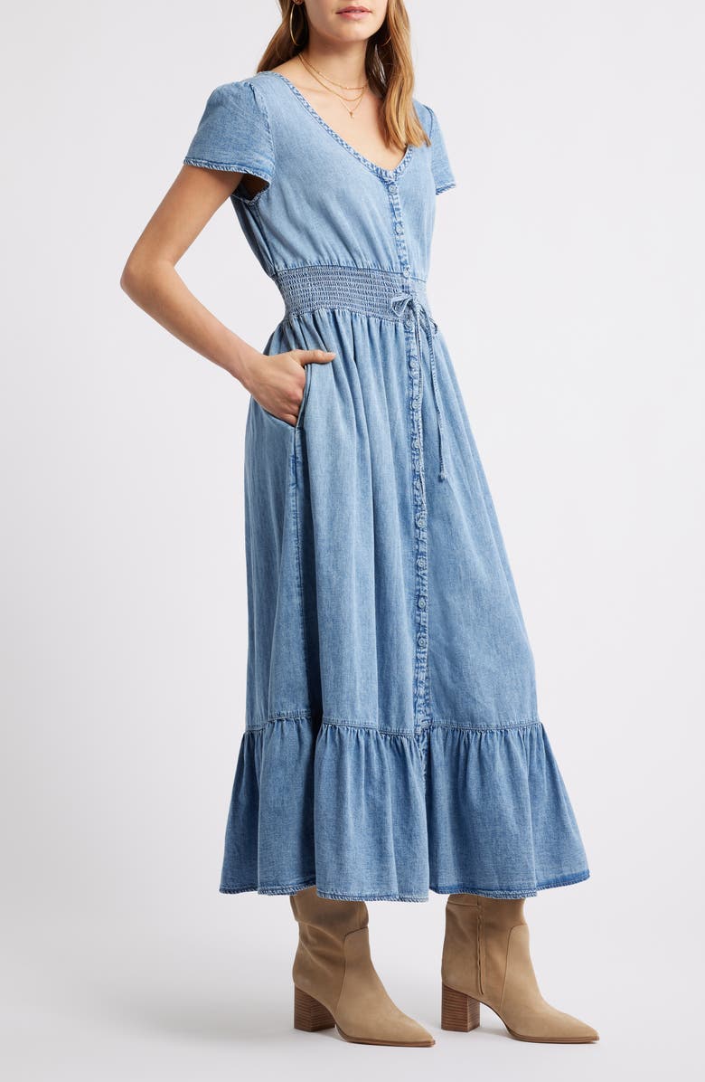 Treasure & Bond Smocked Waist Chambray Maxi Dress, Alternate, color, Medium Wash