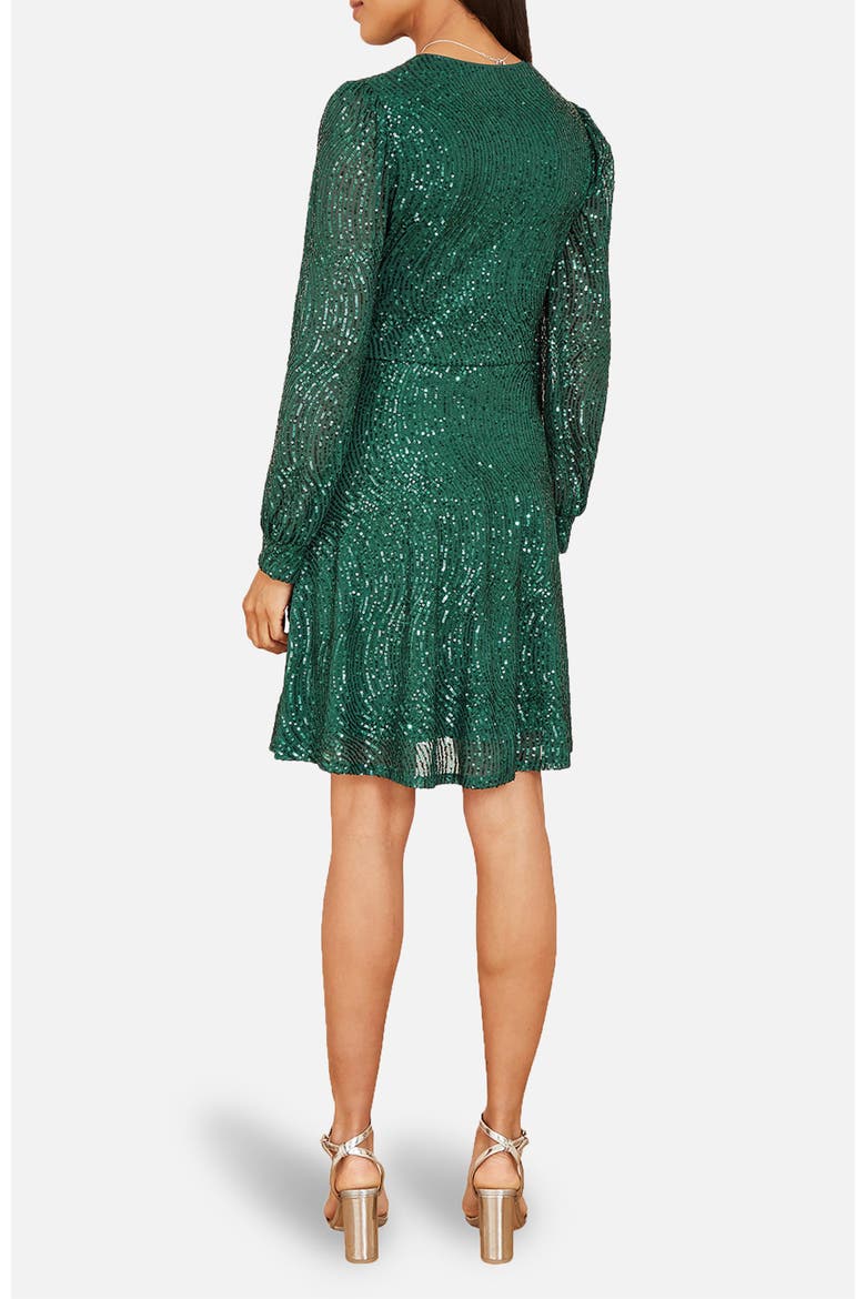 Sequin Long Sleeve Frill Wrap Dress, Alternate, color, Green