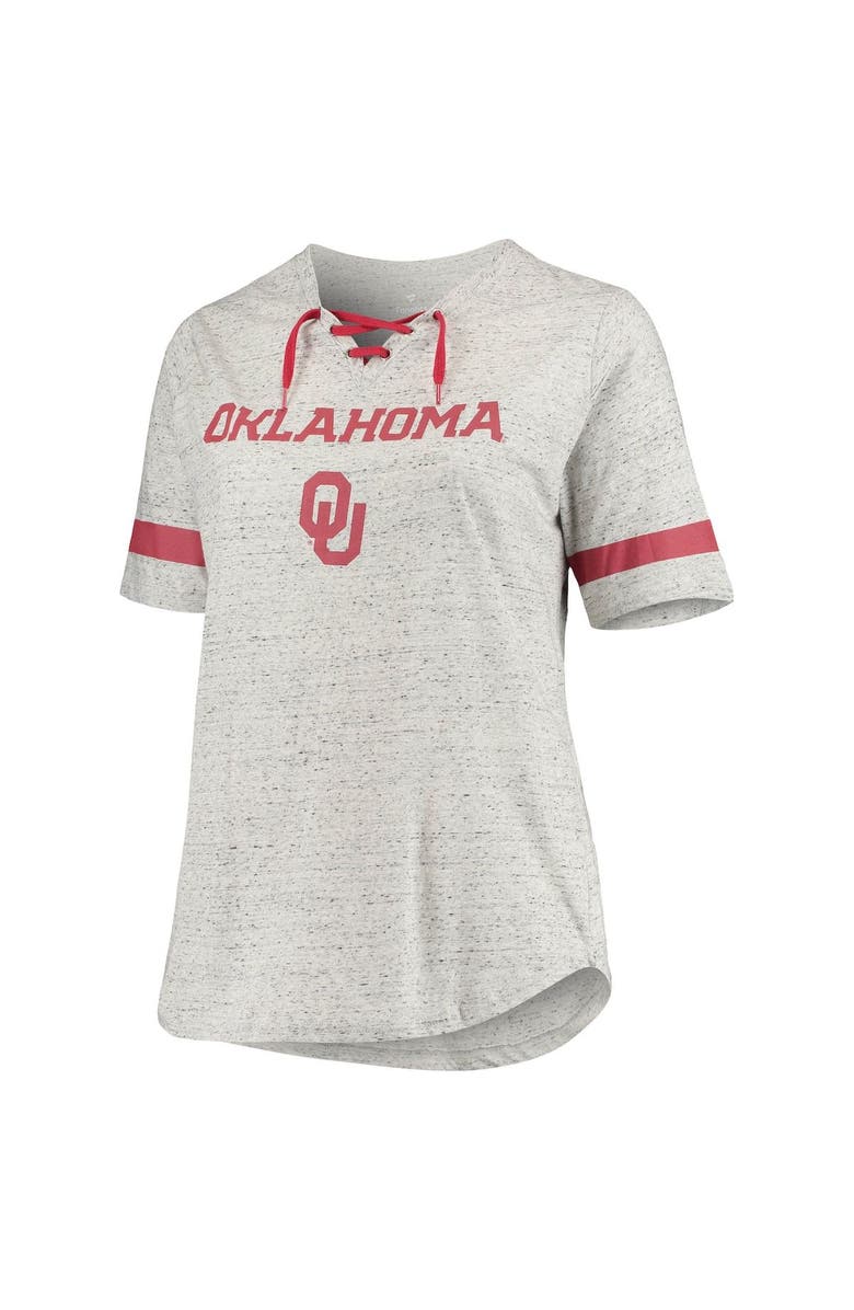 PROFILE Women's Heathered Gray Oklahoma Sooners Plus Size Lace-Up V-Neck T-Shirt, Alternate, color, Heather Gray