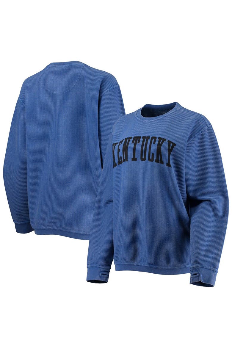 Women's Pressbox Royal Kentucky Wildcats Comfy Cord Vintage Wash Basic Arch Pullover Sweatshirt, Main, color, Royal