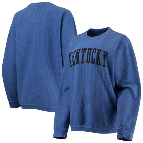 Women's Pressbox Royal Kentucky Wildcats Comfy Cord Vintage Wash Basic Arch Pullover Sweatshirt