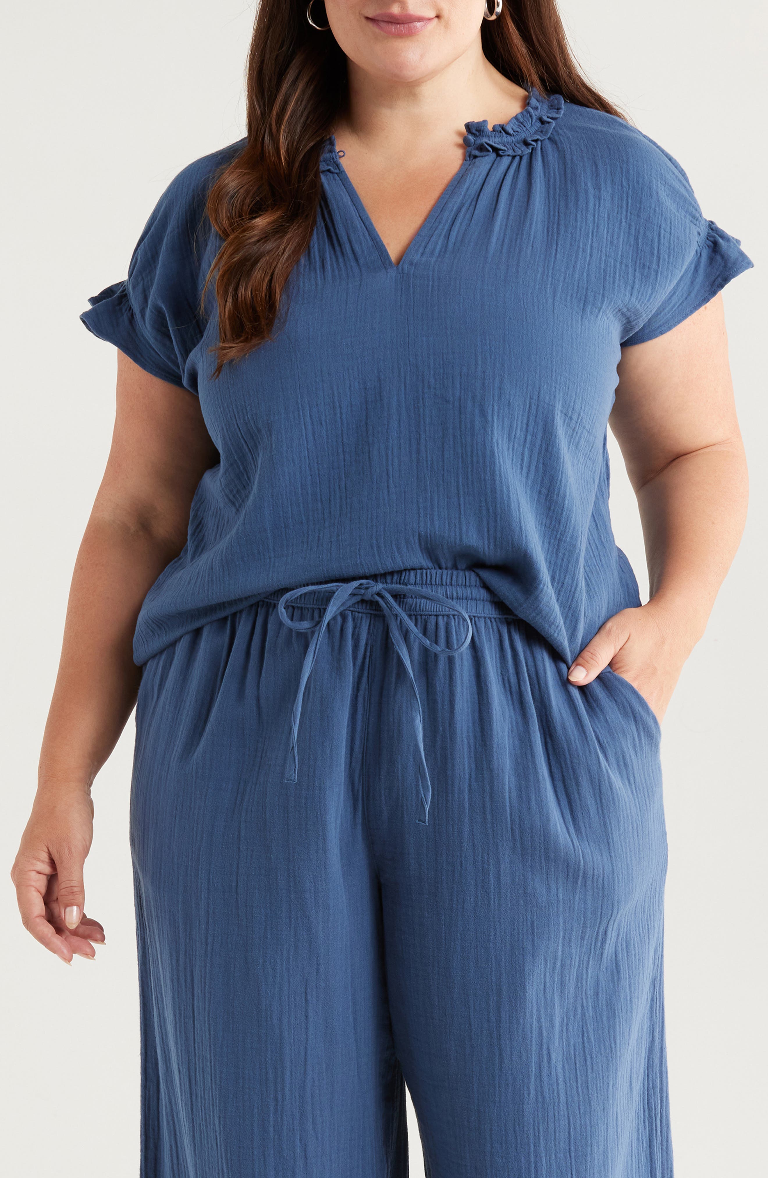 Caslon® Ruffle Accent Cotton Gauze Top