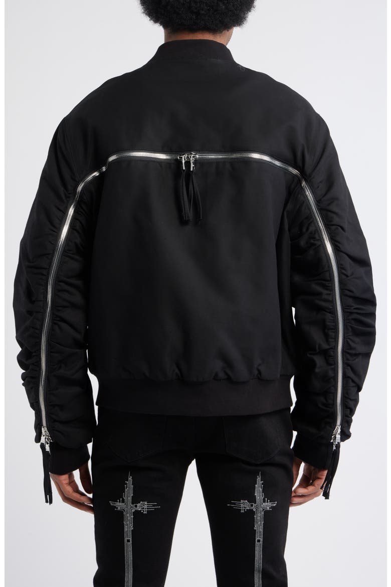 Kayden Zip Detail Cotton Bomber Jacket, Alternate, color, BLACK