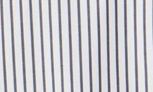 Shop Ming Wang X Tanya Foster Pinstripe Ruffle Neck Woven Cotton Shirt In White/black