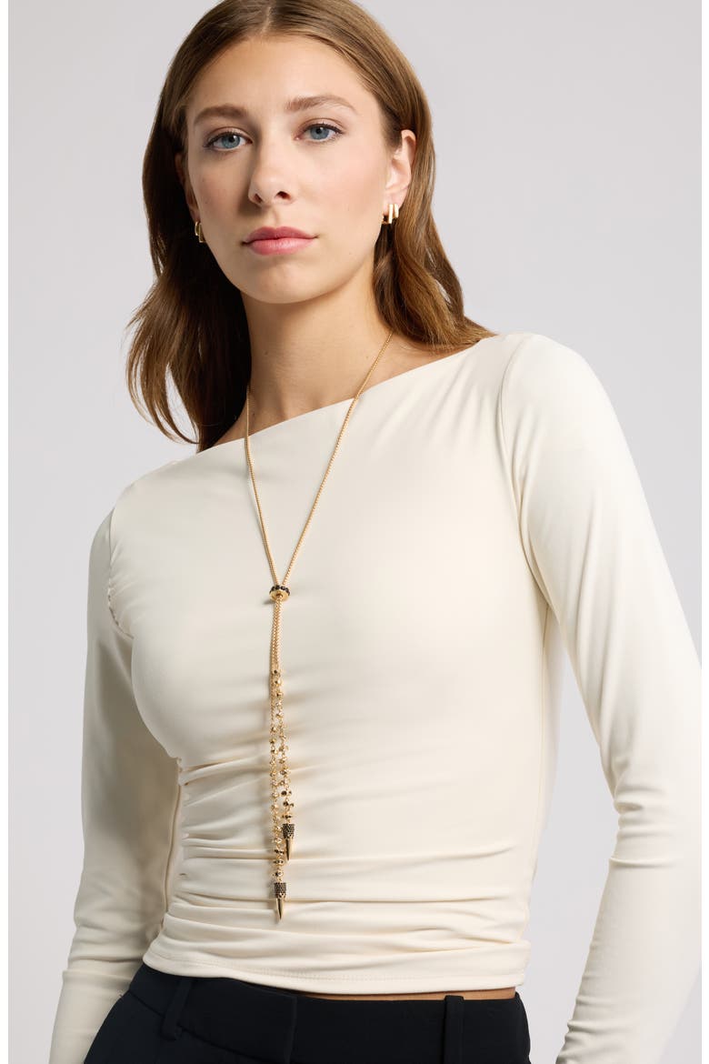 Fishtail Cubic Zirconia Lariat Y-Necklace, Alternate, color, CLEAR- HEMATITE- GOLD