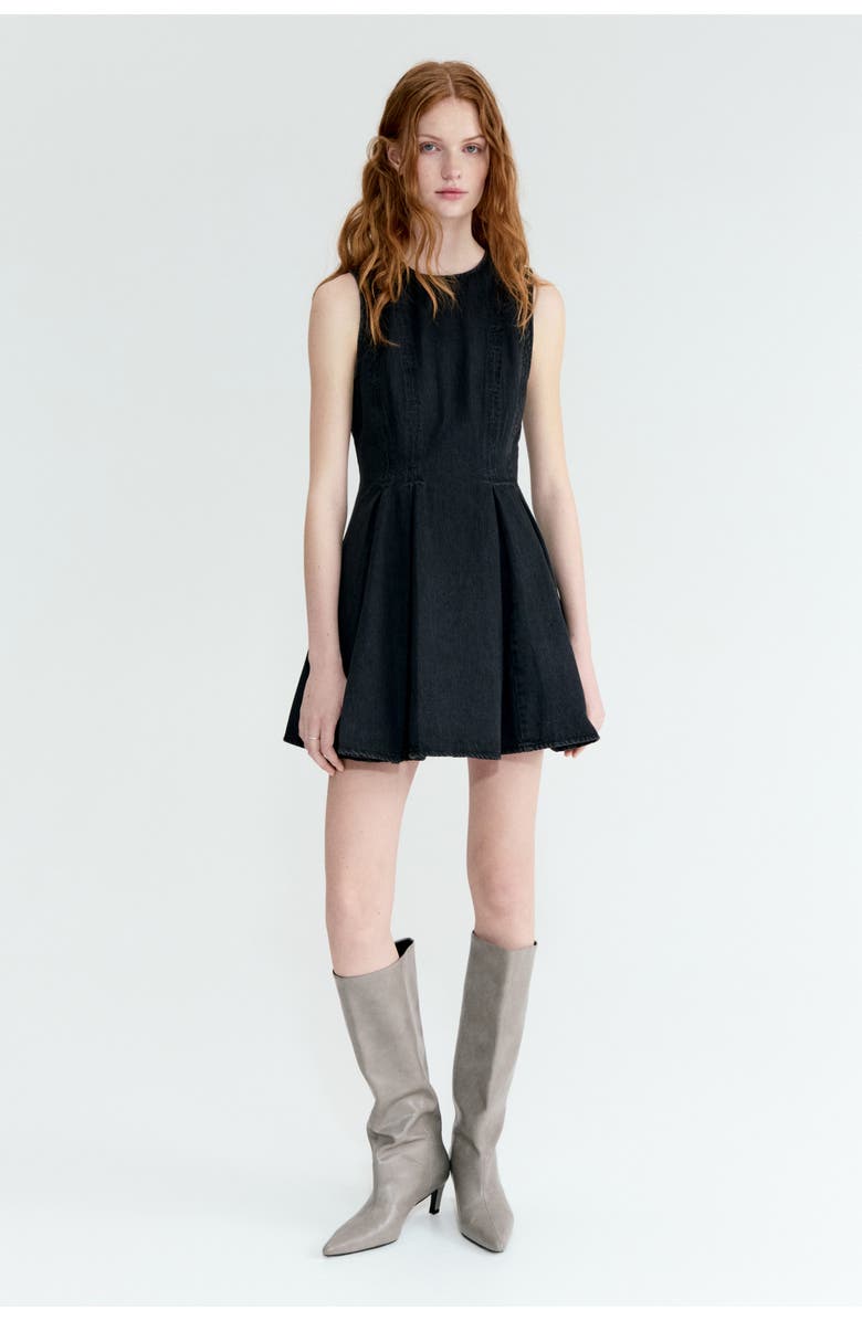 H&M Flared-skirt Denim Dress, Alternate, color, Washed Black