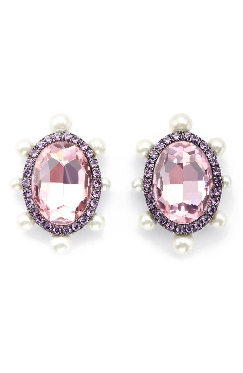 Kurt Geiger London Oval Crystal & Faux Pearl Stud Earrings, Main, color, Pink