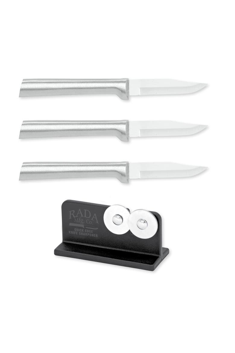 Cutlery 2.5-Inch Peeling Paring Knife Set of 3 & Quick Edge Knife Sharpener, Main, color, Silver