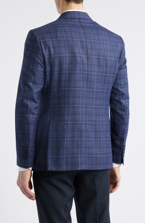 Emporio Armani Navy Plaid Wool & Silk Blend Sport Coat In Blue