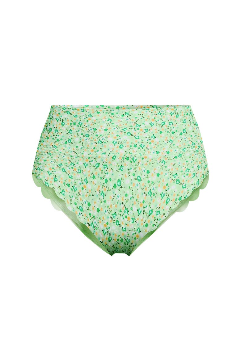 Tugless Scallop High Waisted Bikini Bottoms, Alternate, color, Icy Mint Green Multi Floral