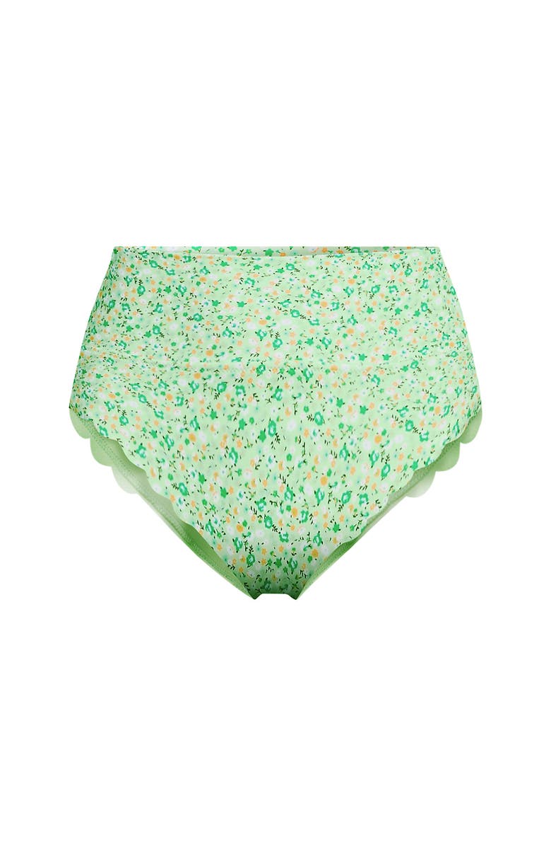 Lands' End Tugless Scallop High Waisted Bikini Bottoms, Alternate, color, Icy Mint Green Multi Floral