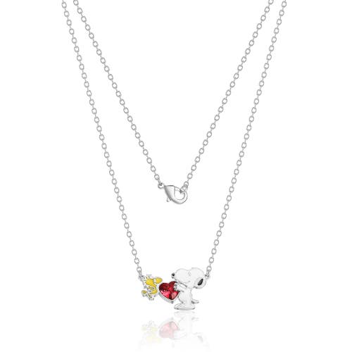 Peanuts Snoopy And Woodstock Red Crystal Heart Necklace, 18'' In White