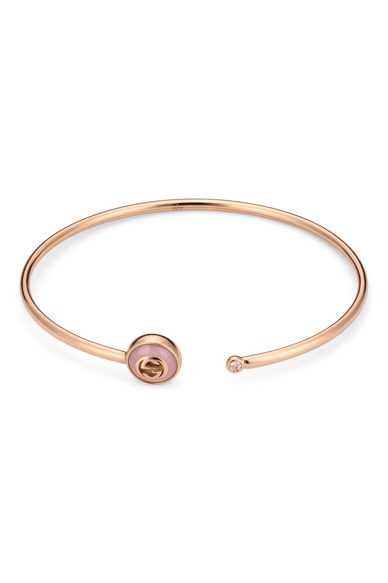 Interlocking-G Diamond & Pink Opal Cuff Bracelet, Main, color, ROSE GOLD
