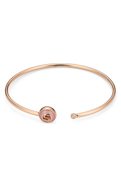 Interlocking-G Diamond & Pink Opal Cuff Bracelet